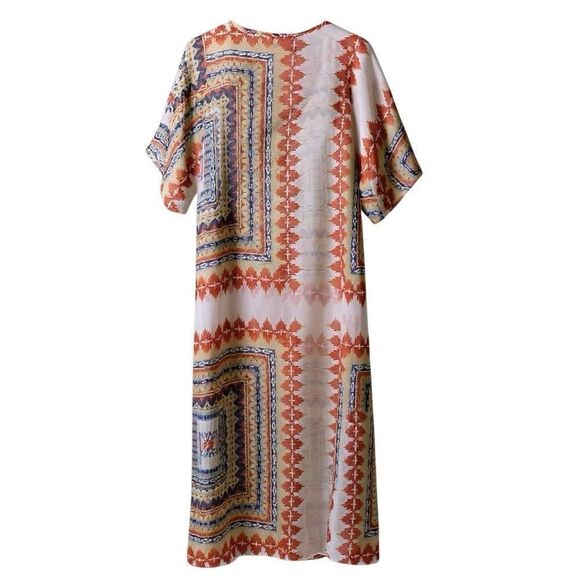 Romeo & Juliet Couture Sheer Geometric Kaftan Maxi Dress, Size M, Beach Cover Up - Picture 2 of 4